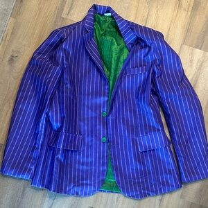 Spirit Halloween joker L purple Striped Blazer padded shoulders costume unisex